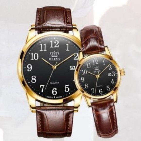 Black Couple Watches with Arabic Numeral Disign - Picture 1 of 6